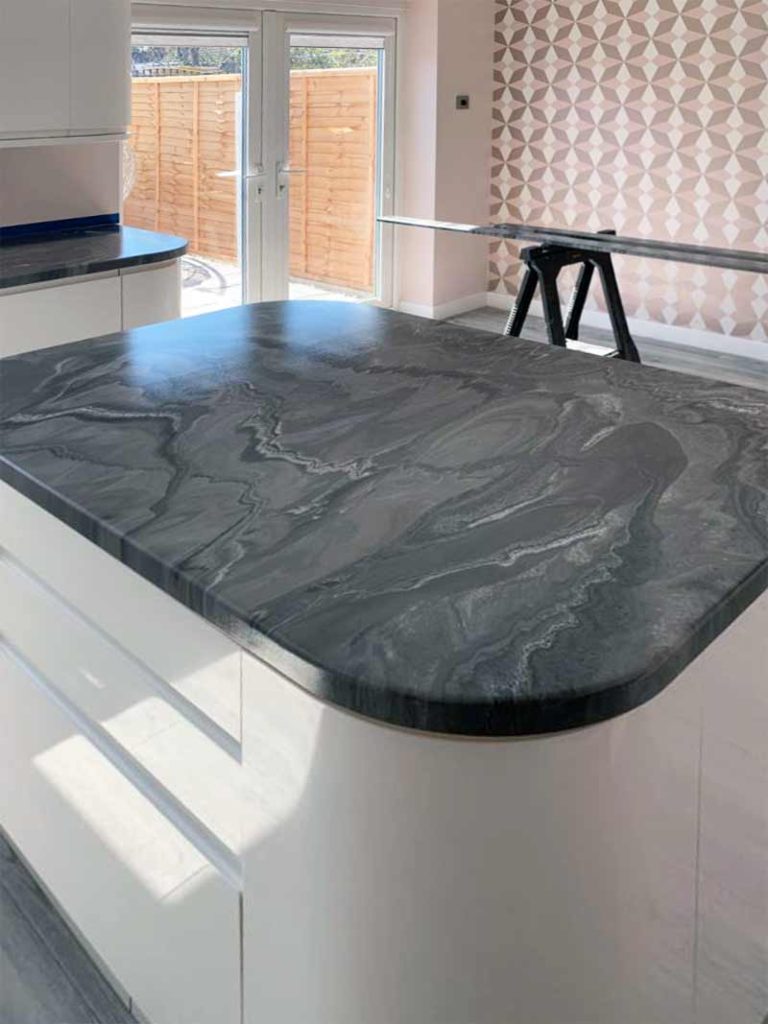 Grey kitchhen island epoxy resin countertop in London